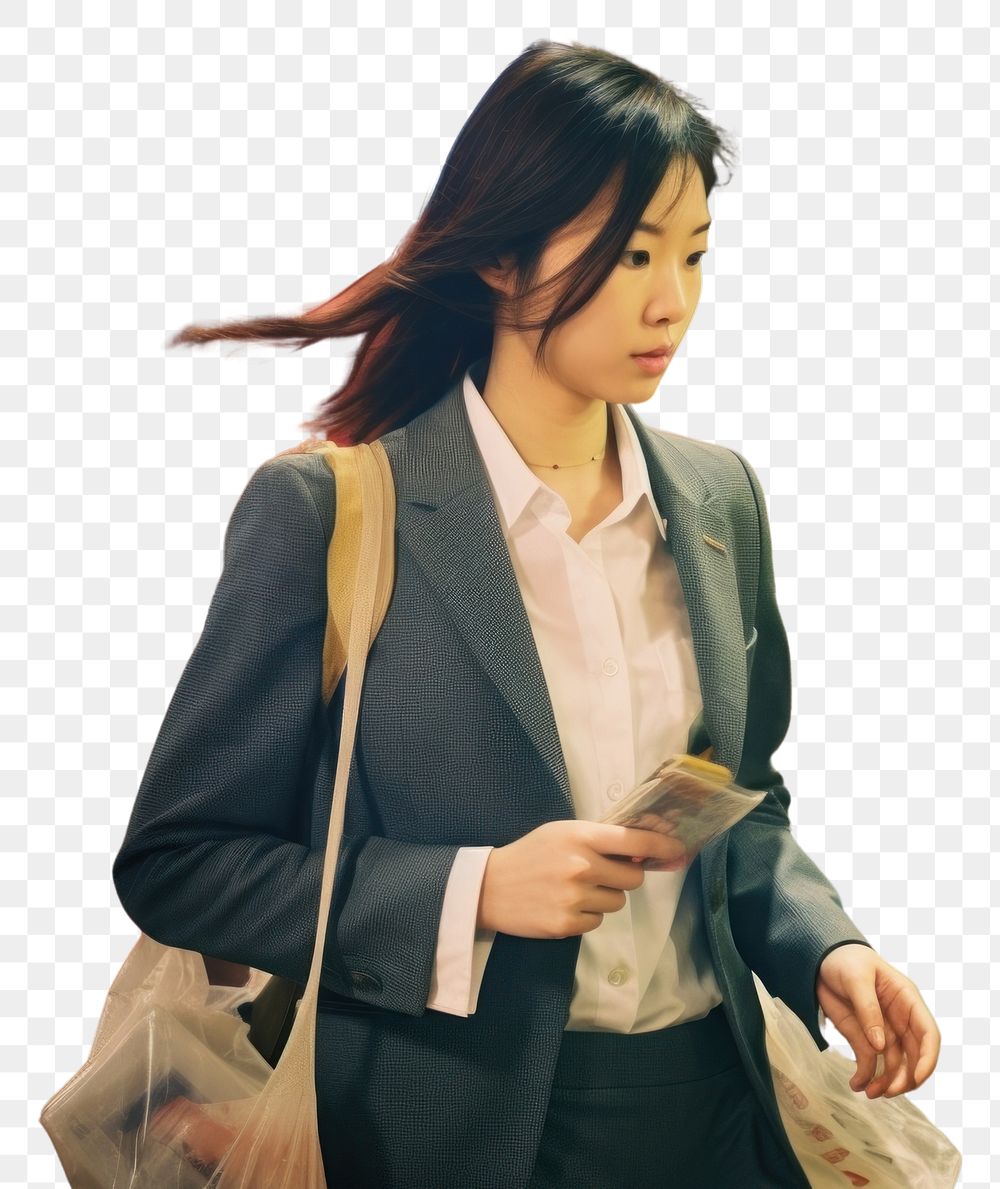 PNG Motion blur businesswoman walking across the street portrait adult bag.
