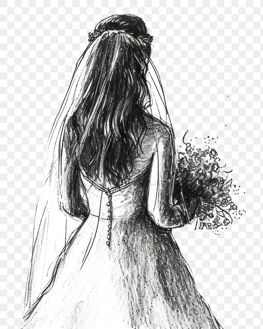 PNG  Drawing bride wedding sketch.