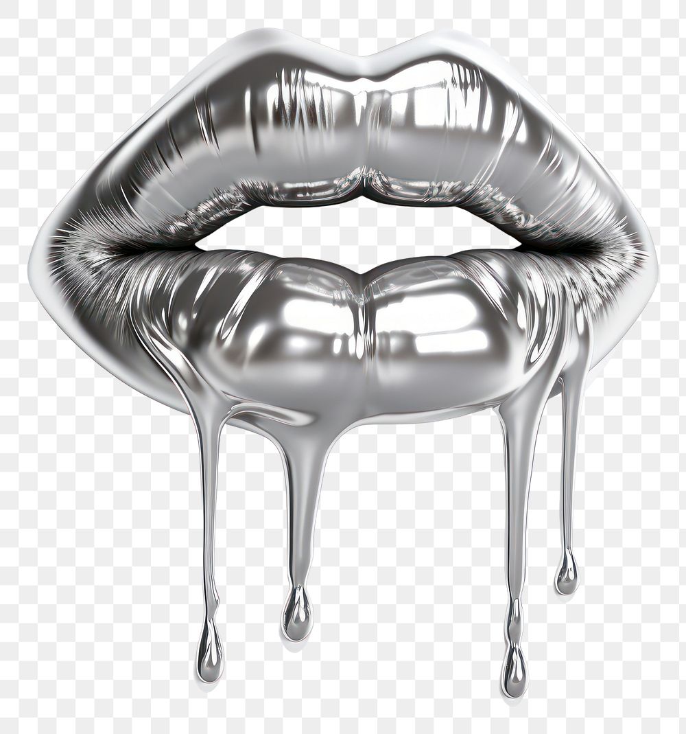 PNG Dripping lips silver white background appliance.