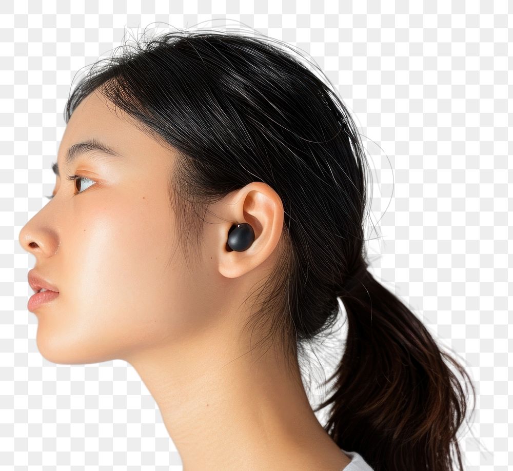 PNG Asian woman with wireless earbuds photography portrait jewelry.