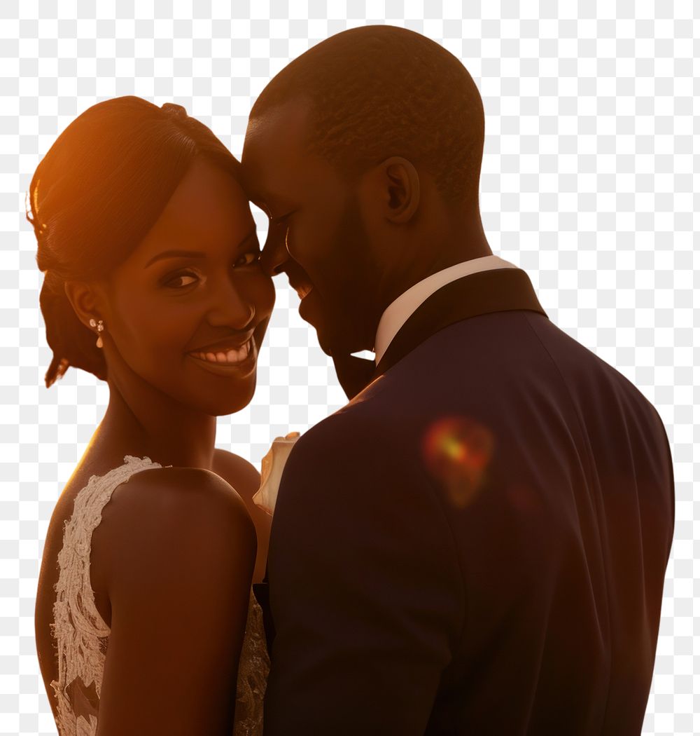 PNG Happy black Groom and Bride at an beach outdoors portrait wedding.