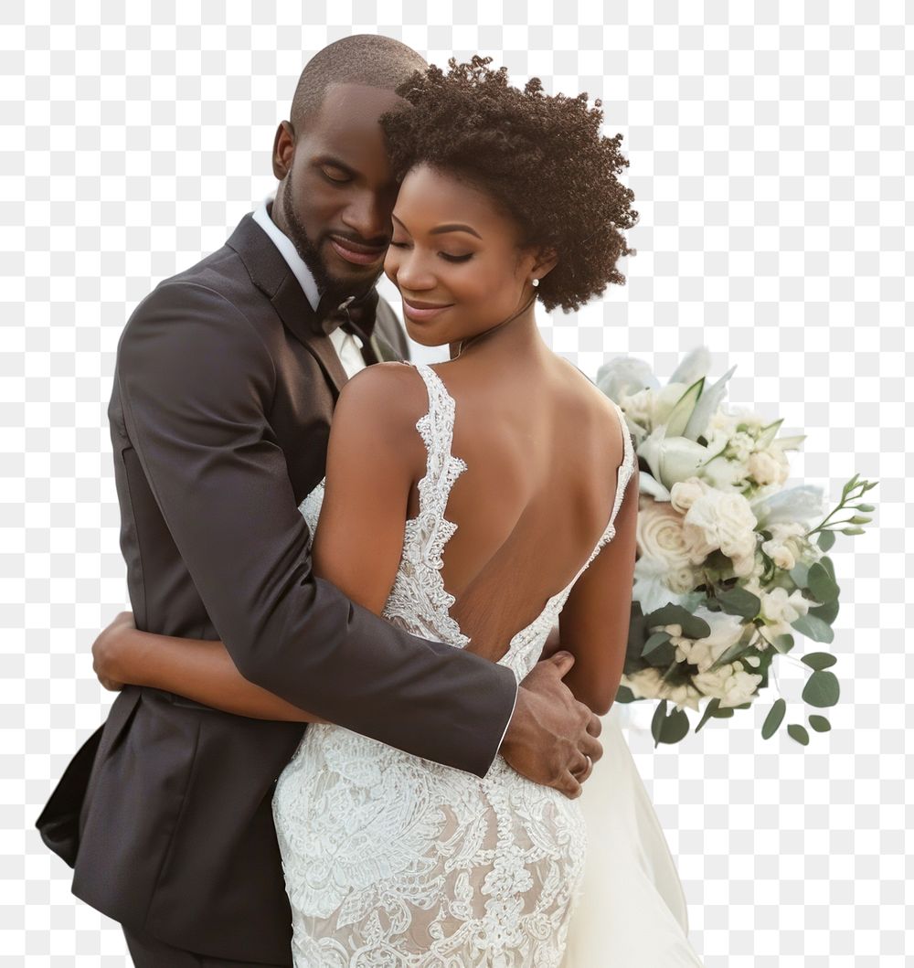 PNG Happy black Groom and Bride at an beach bride outdoors portrait.