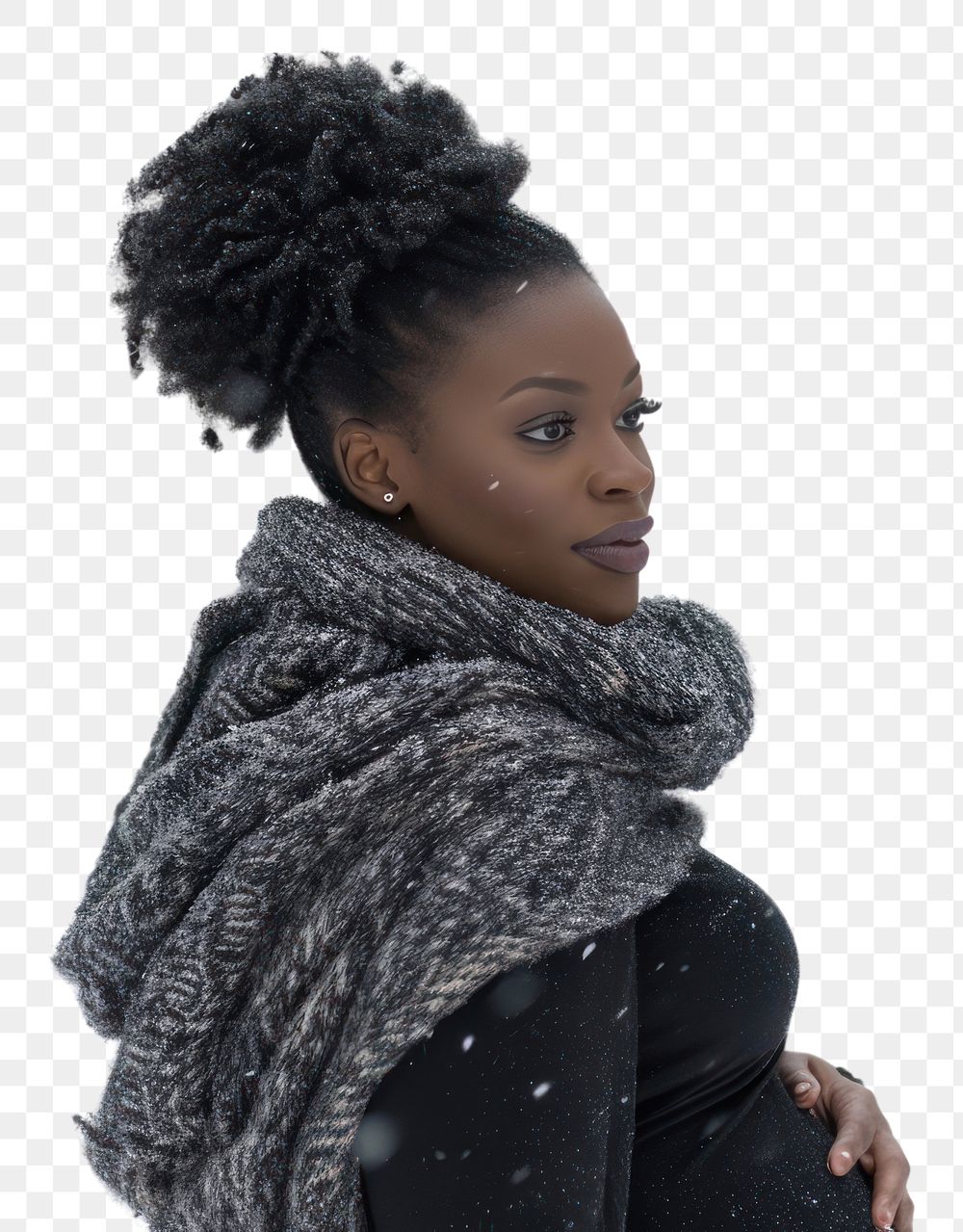 PNG  Pregnant black woman in winter outdoors scarf snow. AI generated Image by rawpixel.