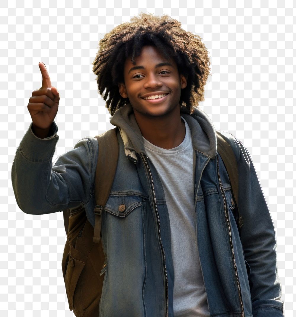 PNG African American teen man travel forest smile.