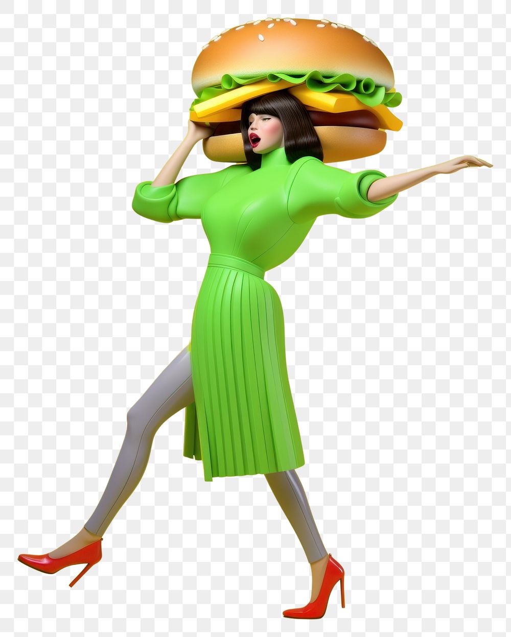 PNG  Woman with burger footwear fashion cartoon. AI generated Image by rawpixel.