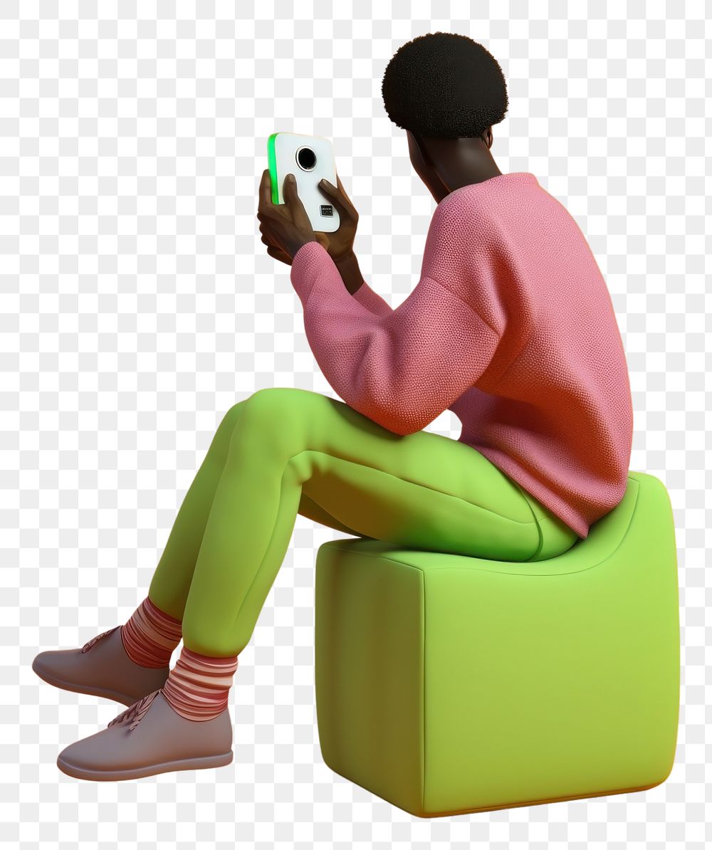 PNG  A black man sitting holding joystick furniture footwear cartoon. AI generated Image by rawpixel.