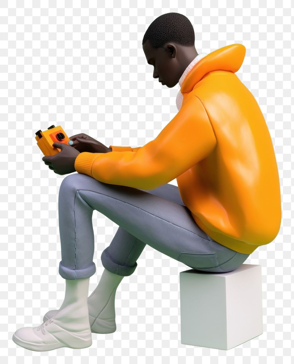 PNG  A black man sitting holding joystick footwear cartoon adult. AI generated Image by rawpixel.