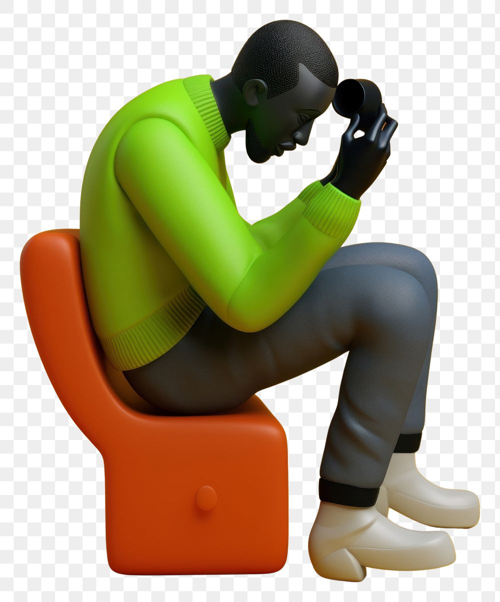 PNG  A black man sitting holding joystick furniture cartoon representation. AI generated Image by rawpixel.