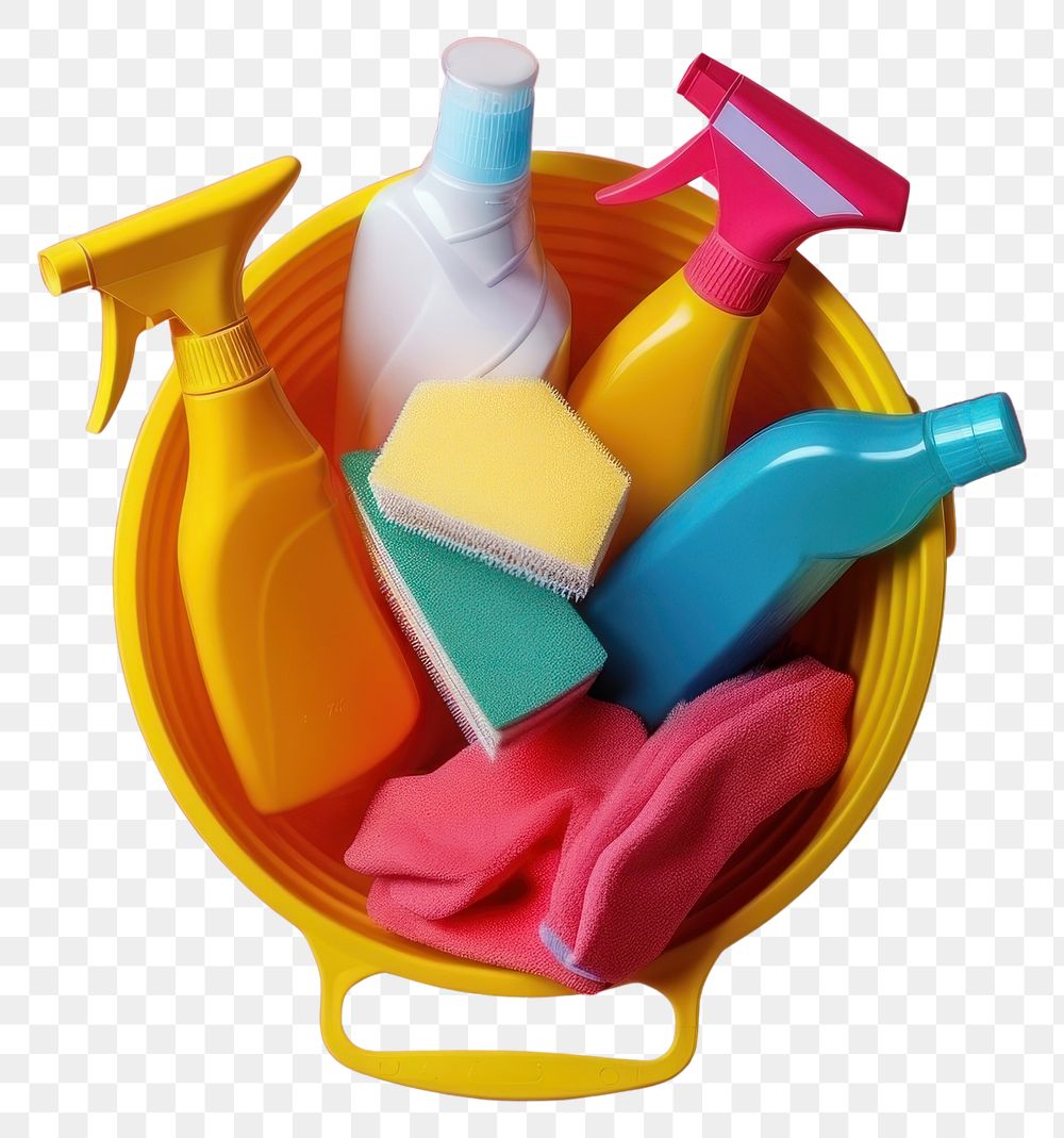PNG  Bucket of cleaning products container variation housework