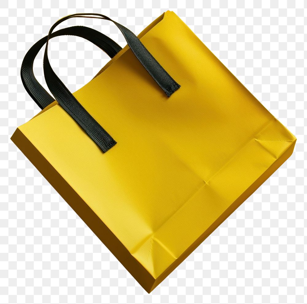 PNG  Glossy Paper Shopping Bag yellow paper bag. AI generated Image by rawpixel.