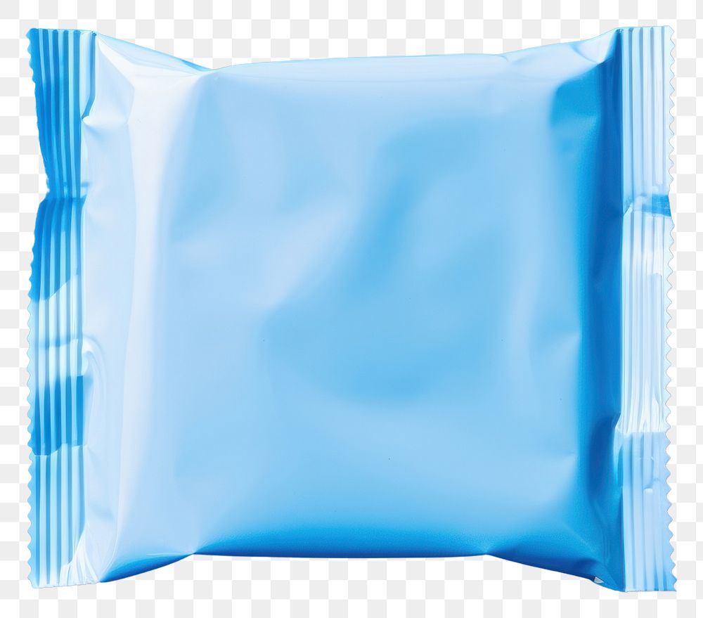 PNG  Small snack packet blue plastic cushion. AI generated Image by rawpixel.