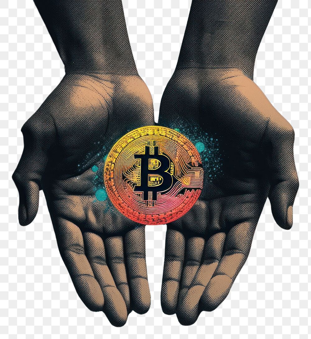 PNG  Bitcoin hand holding text.