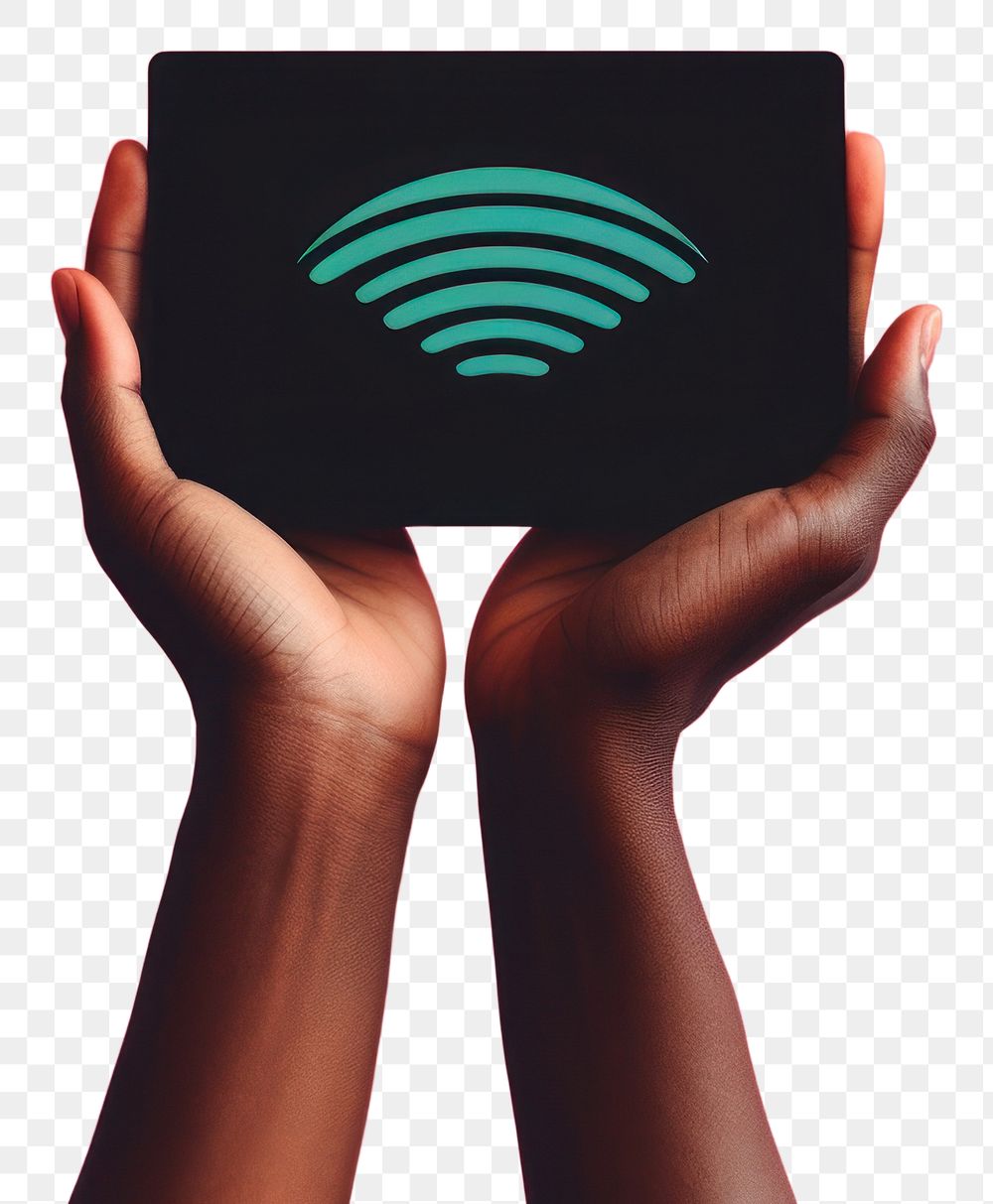 PNG  Wifi icon hand holding text.