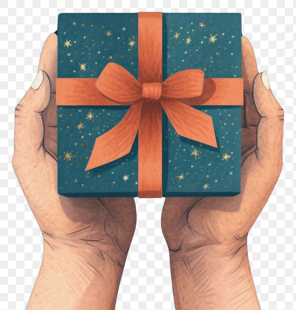PNG  Gift box holding hand text.