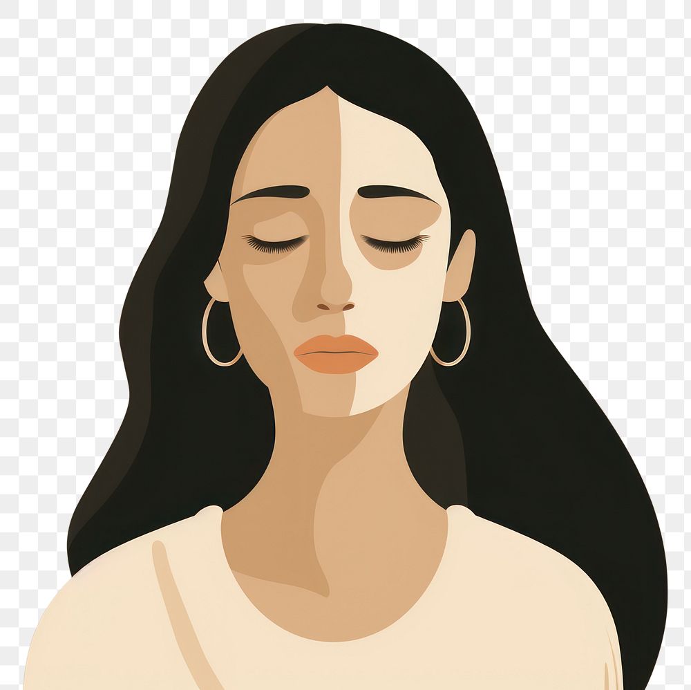 PNG  Sad women portrait jewelry earring. AI generated Image by rawpixel.