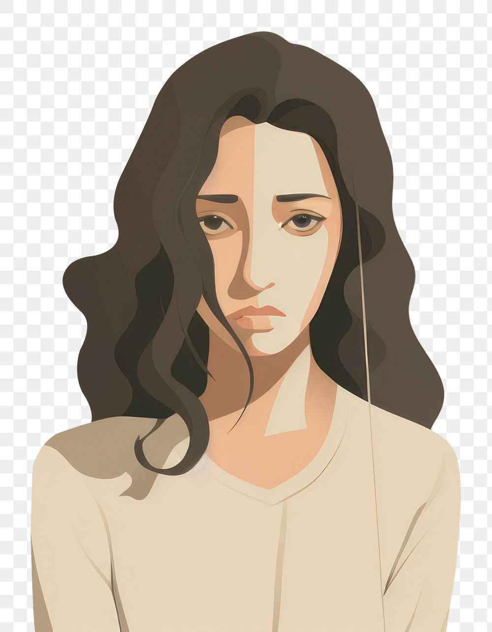 PNG  Sad women portrait drawing sketch. AI generated Image by rawpixel.