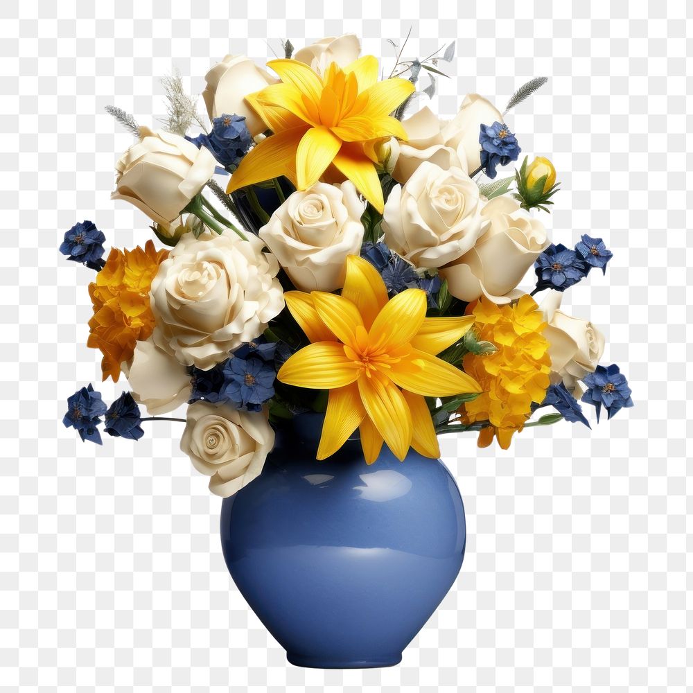 PNG Flower bouquet in Nuclear bomb vase yellow plant rose.
