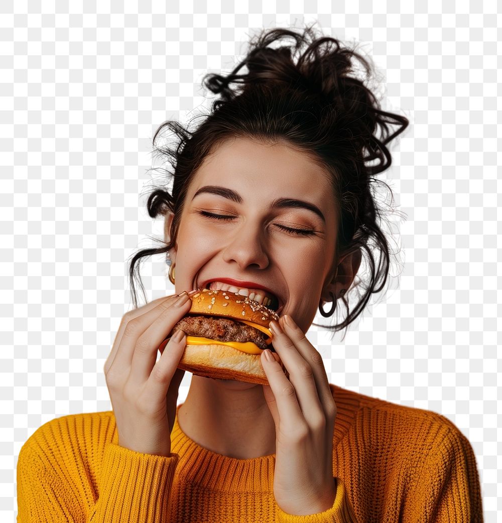 PNG  Burger eating biting burger. AI generated Image by rawpixel.