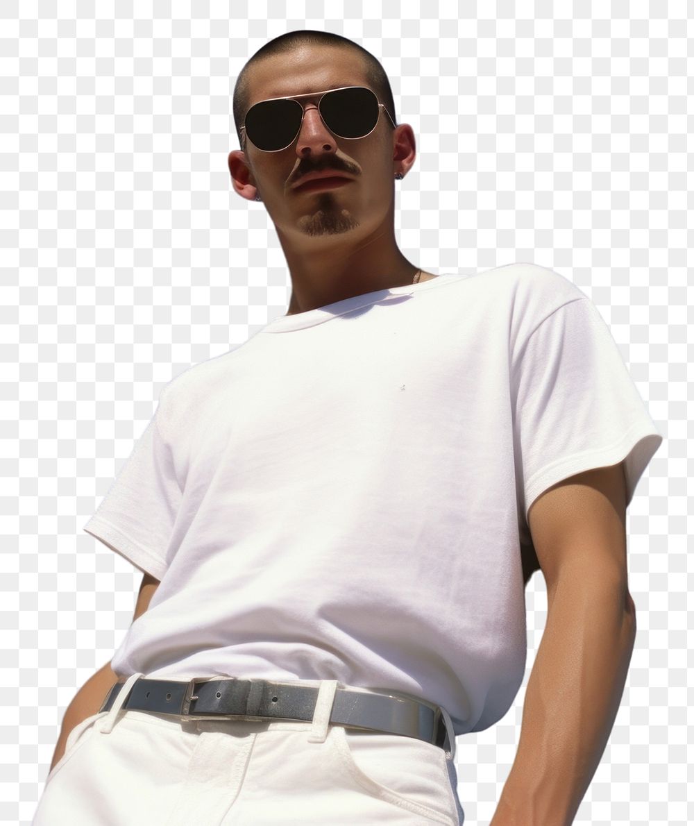 PNG Mexican man skinhead with Mustache sunglasses portrait fashion.
