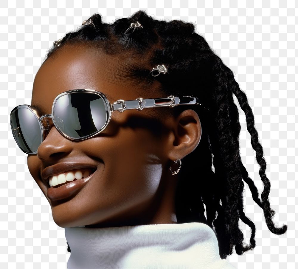PNG Black young woman smiling wearing a white sunglasses fashion smile accessories.