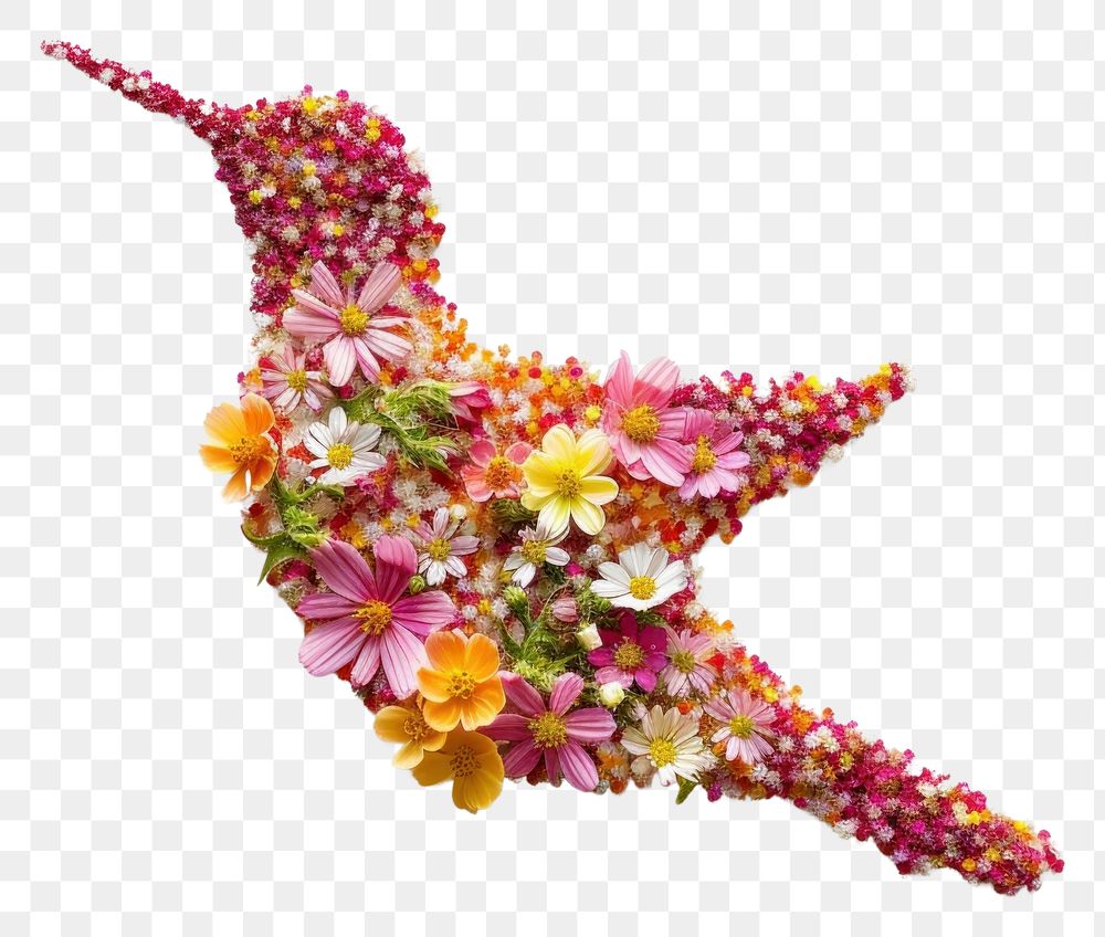 PNG Bird shape made from little flower pattern nature petal.