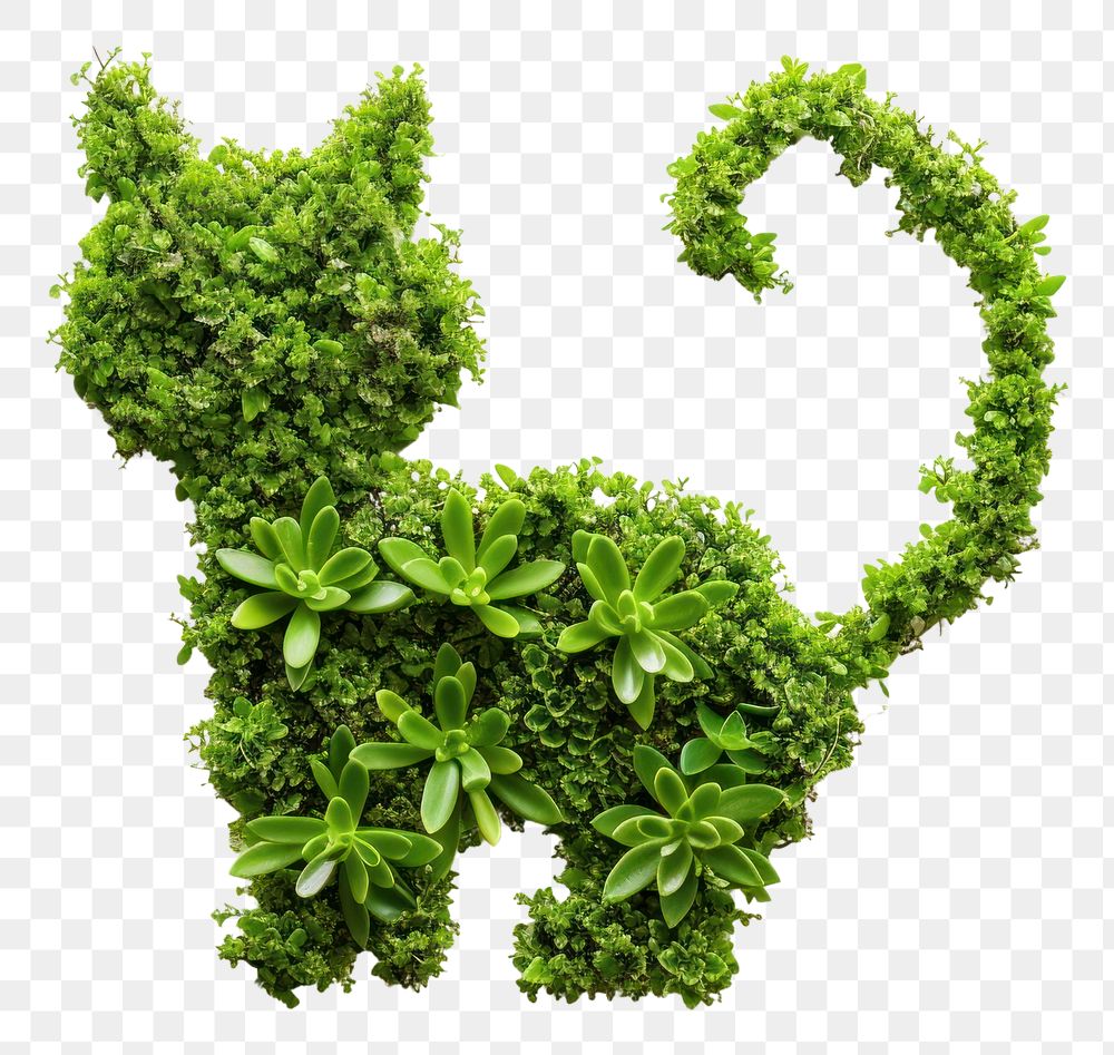 PNG Cat shape made from Plant plant green leaf.