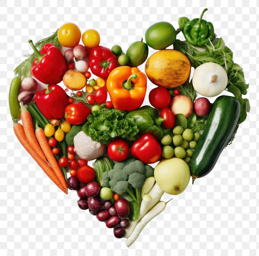PNG  Heart shape by various vegetables and fruits plant food cauliflower. AI generated Image by rawpixel.