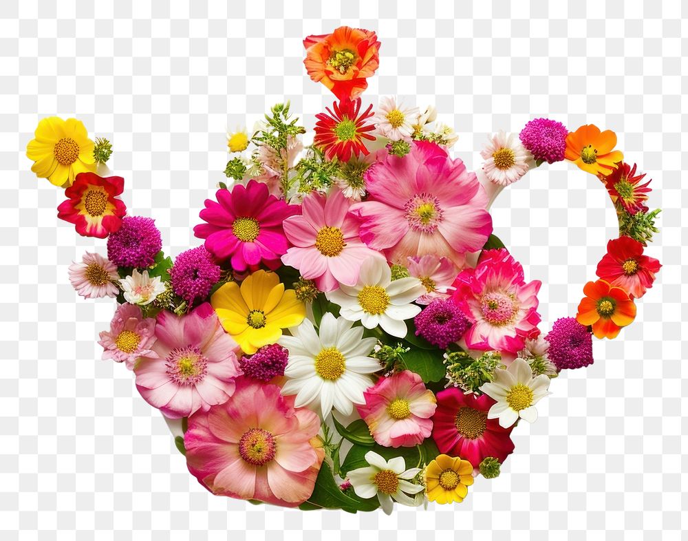 PNG Flat floral tea pot shape flower nature petal.