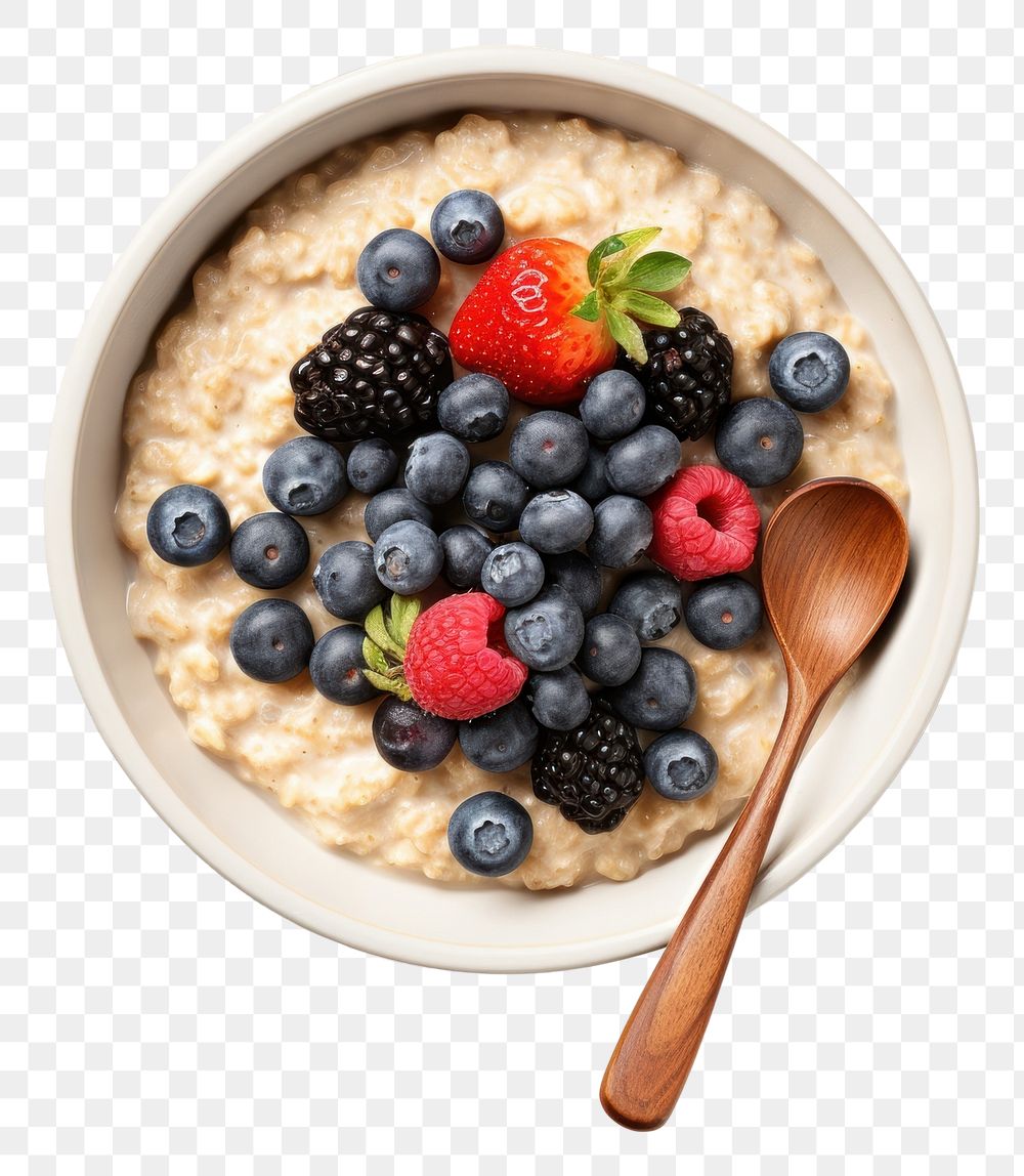PNG  Oatmeal spoon bowl blueberry. AI generated Image by rawpixel.