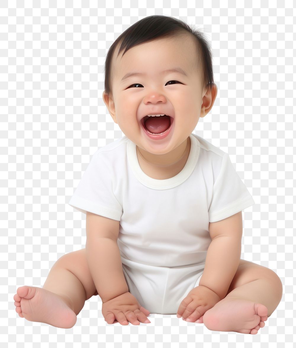 PNG Asian laughing baby white background beginnings relaxation.