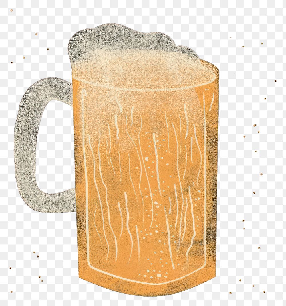 PNG  Chalk style beer drink glass cup.