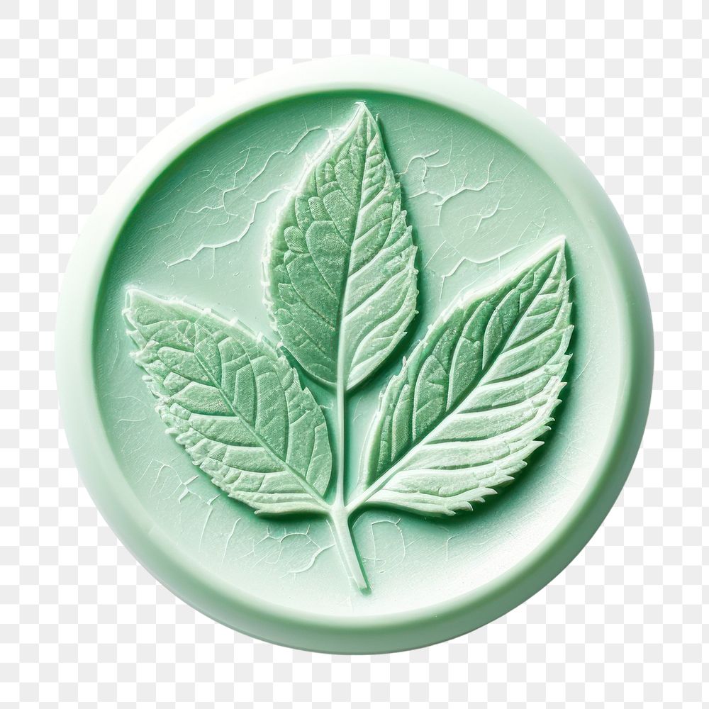 PNG Seal Wax Stamp mint leaf plant white background porcelain.