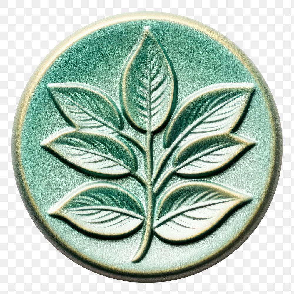 PNG Seal Wax Stamp mint leaf jewelry locket white background.
