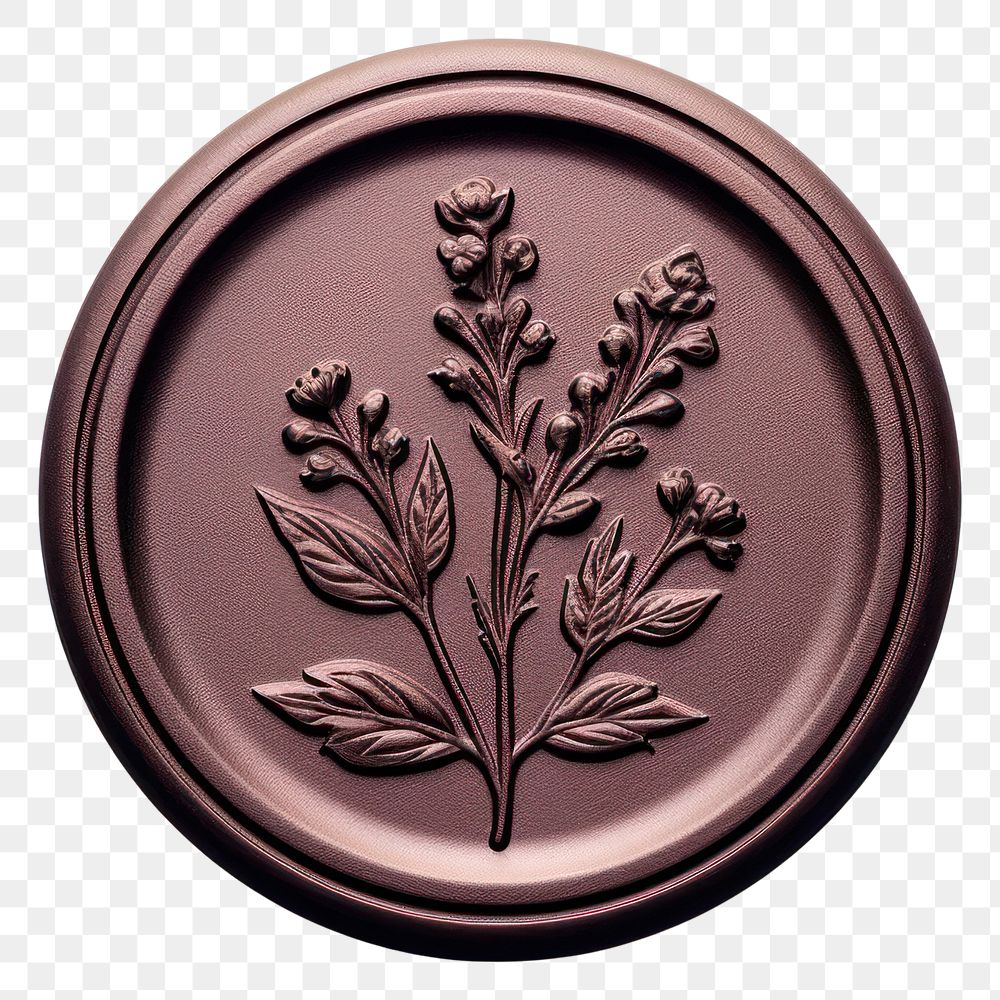 PNG Seal Wax Stamp Larkspur white background chocolate dishware.