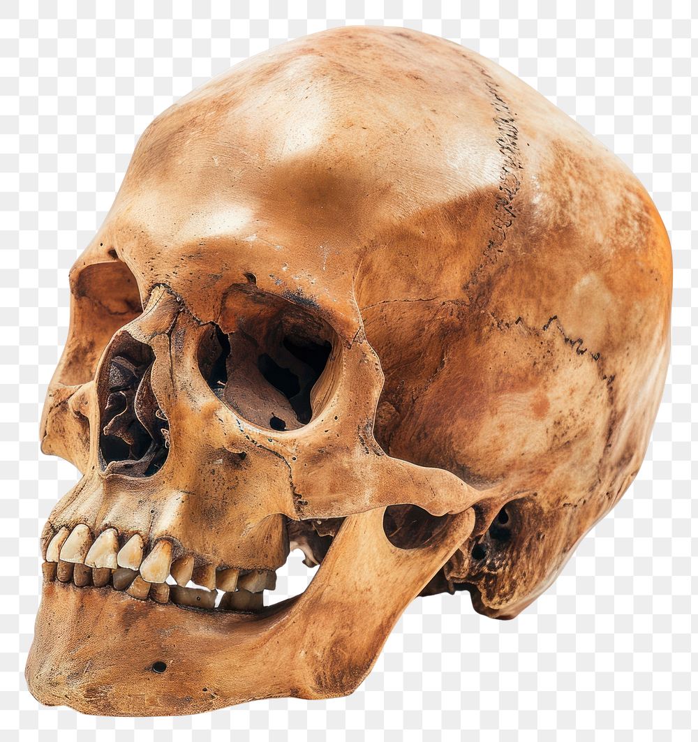 PNG  Brown Human skull human white background anthropology.