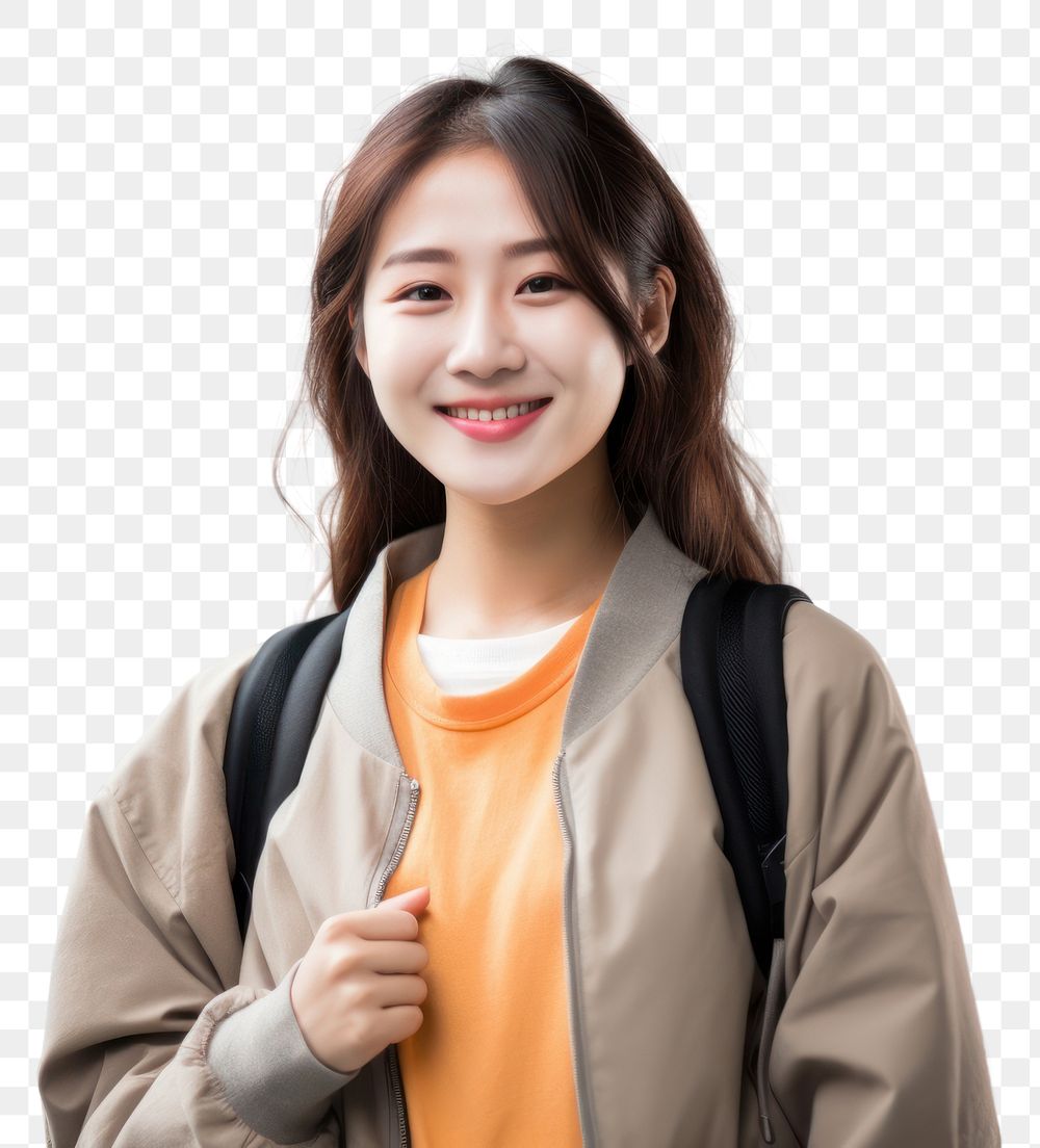 PNG Happy Hong Konger Student girl Posing jacket adult smile.