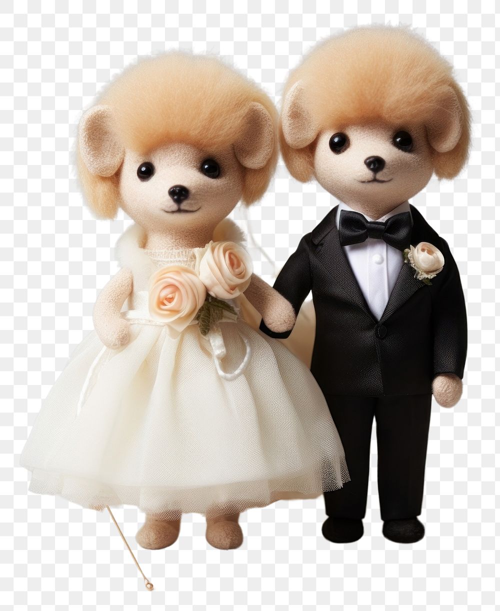 PNG Stuffed doll dogs wedding cute toy representation.
