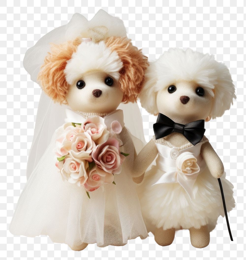 PNG Stuffed doll dogs wedding flower white cute.
