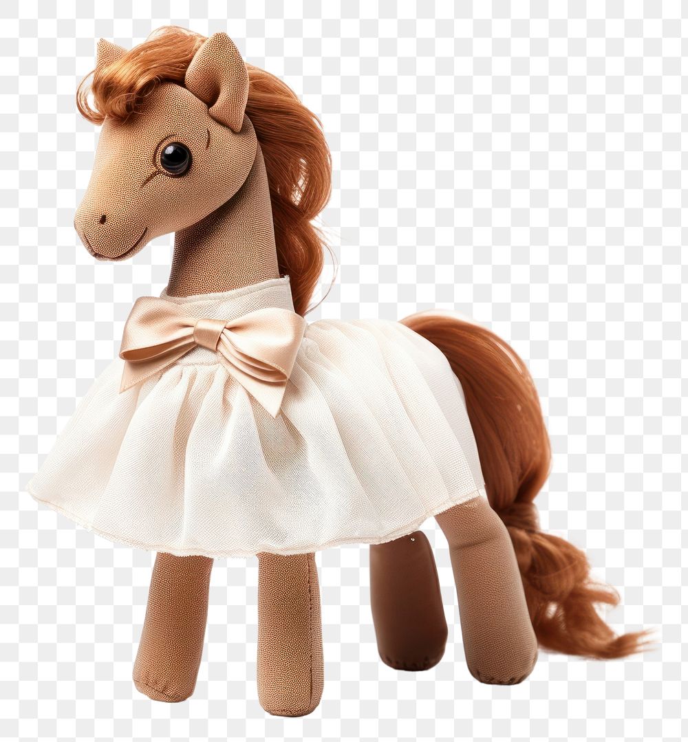 PNG Stuffed doll horse wearing dress figurine white cute.