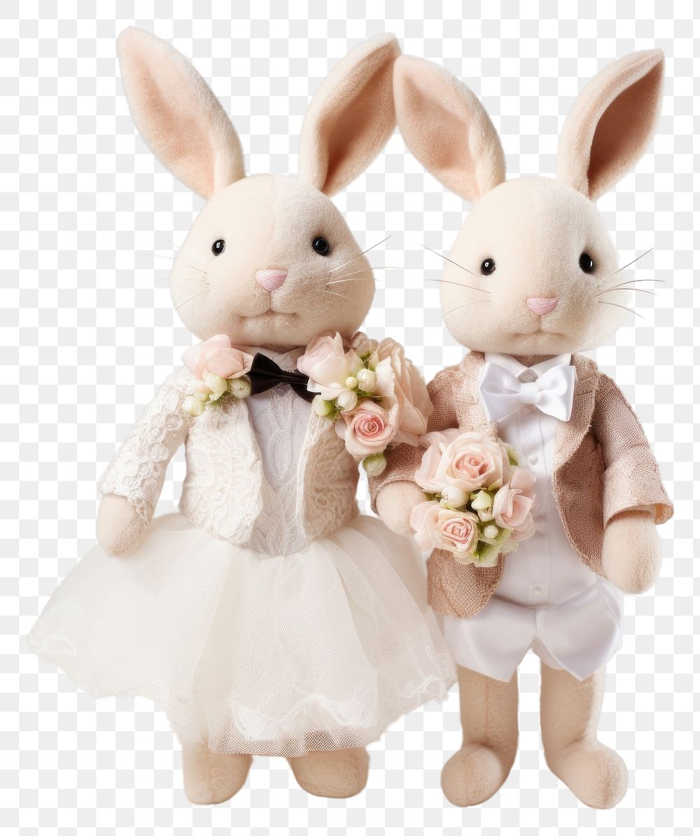 PNG Stuffed doll rabbits wedding rodent animal mammal.