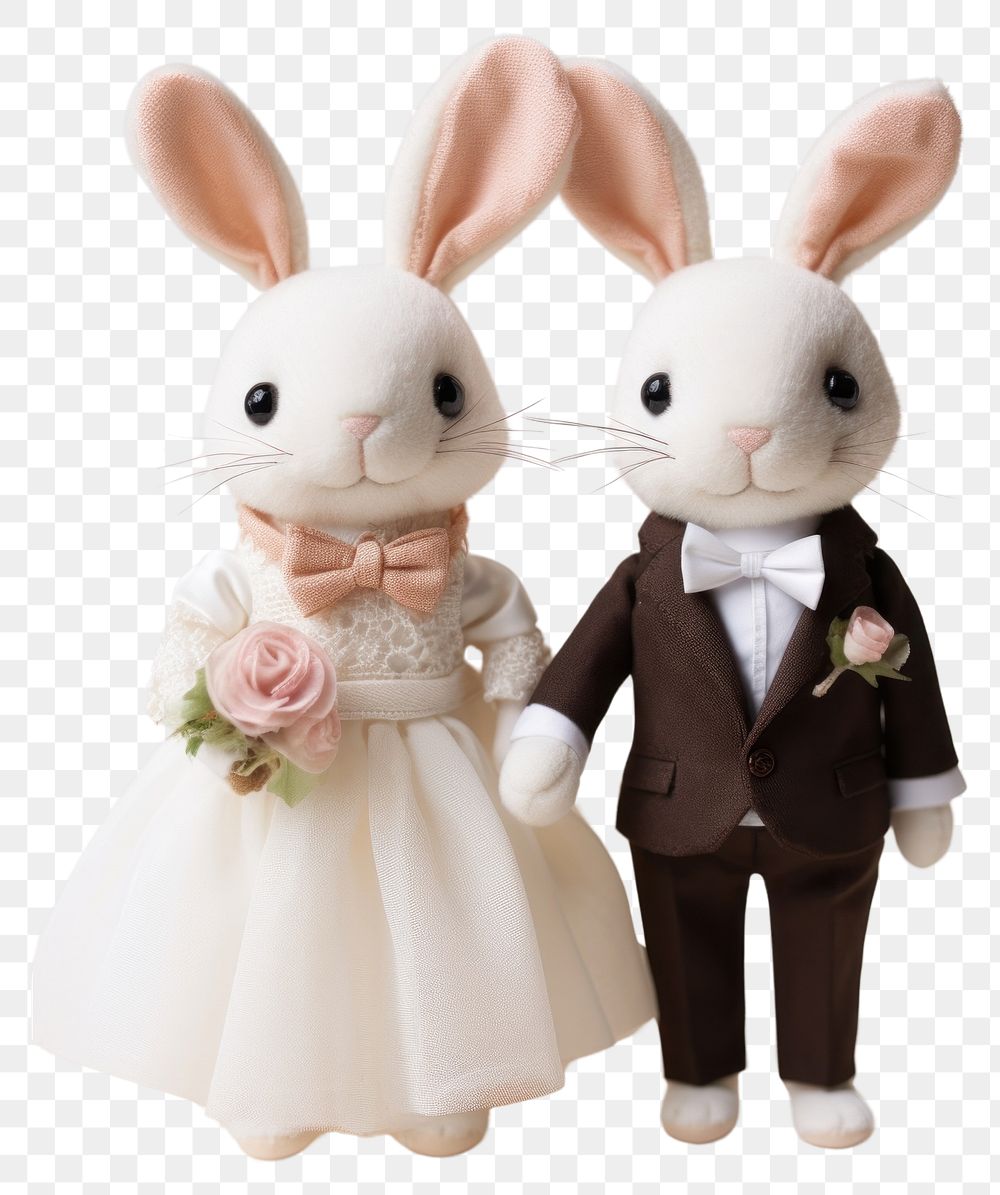 PNG Stuffed doll rabbits wedding figurine animal mammal