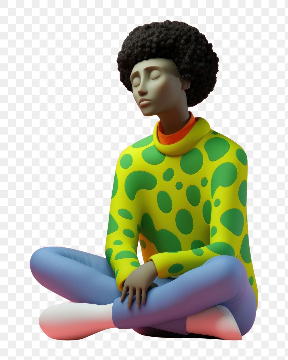 PNG  A young black man sitting in meditation with a calm demeanor art fashion cartoon. AI generated Image by rawpixel.