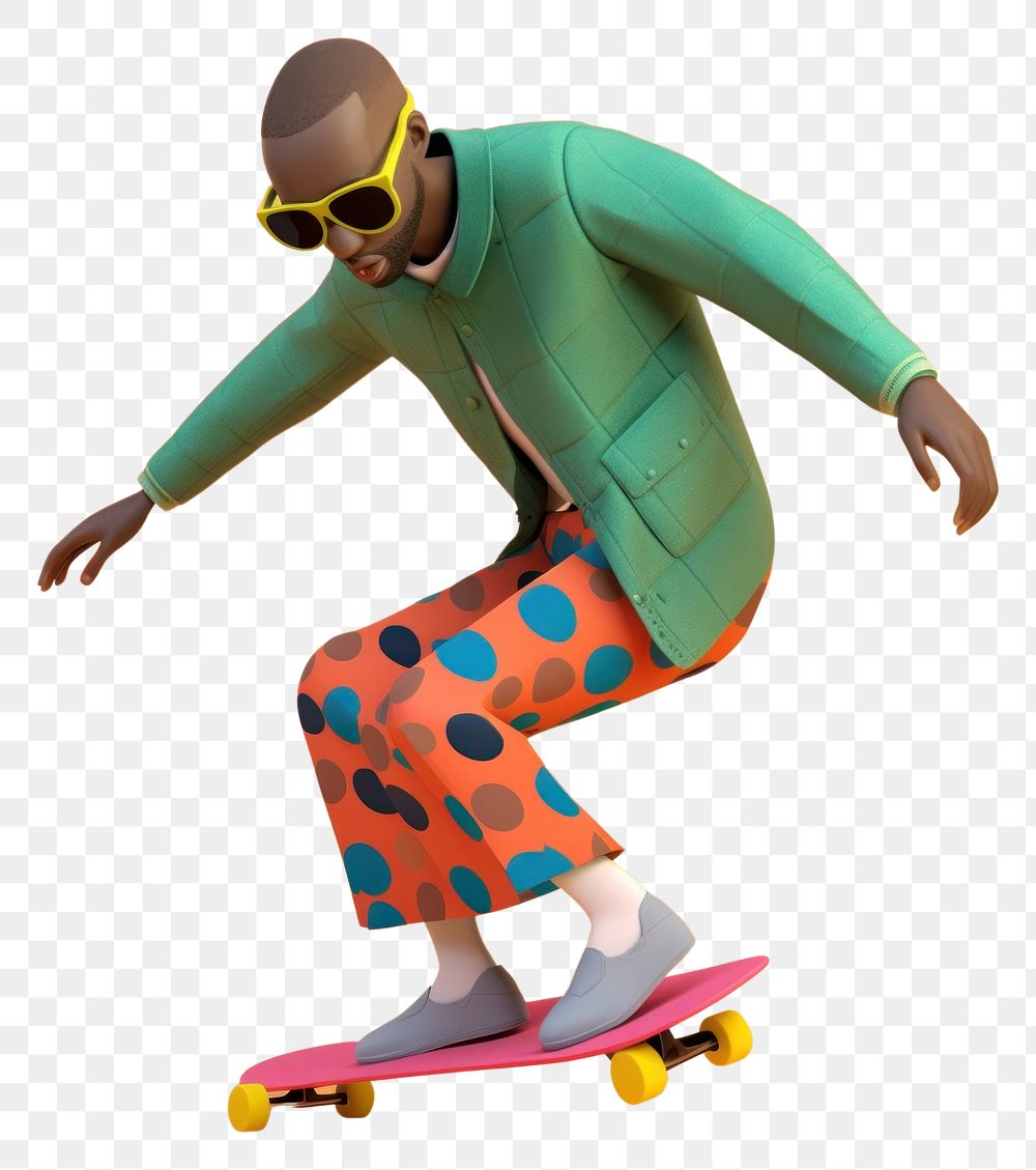 PNG  Black man playing skateboard cartoon fashion skateboarding. AI generated Image by rawpixel.