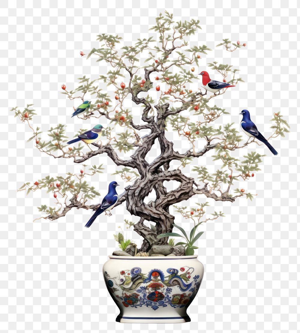 PNG Bonsai tree bird plant. AI generated Image by rawpixel.