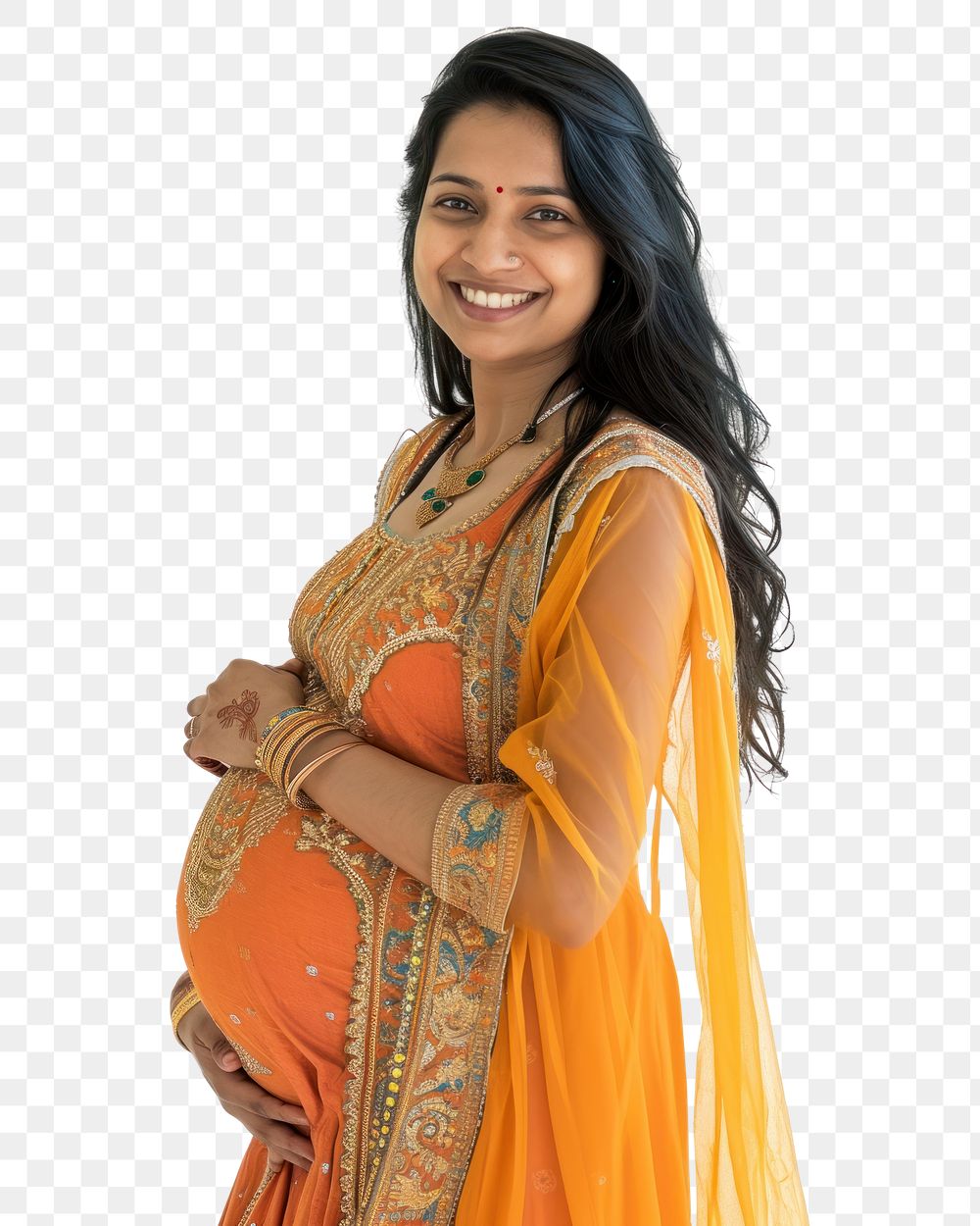 PNG  Pregnant indian woman portrait smiling smile.