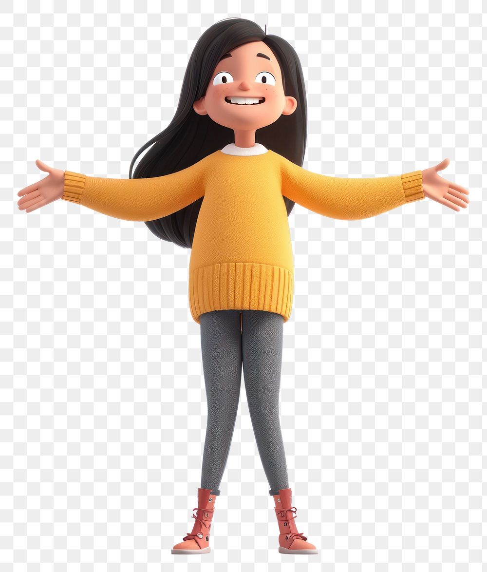PNG  A girl standing sweater cartoon.