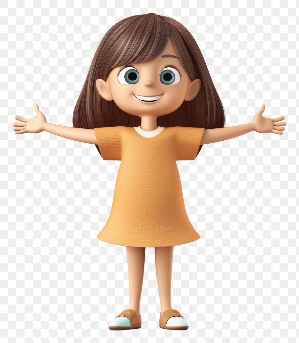 PNG  A girl standing and spread arms out cartoon doll toy.