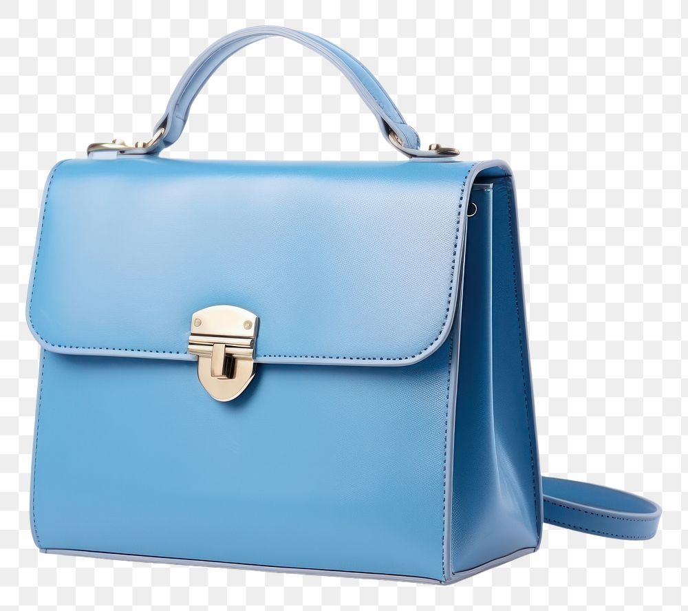 PNG  Blue leather handbag briefcase purse.