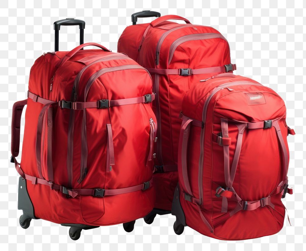 PNG  Big Red travel baggages suitcase backpack luggage.
