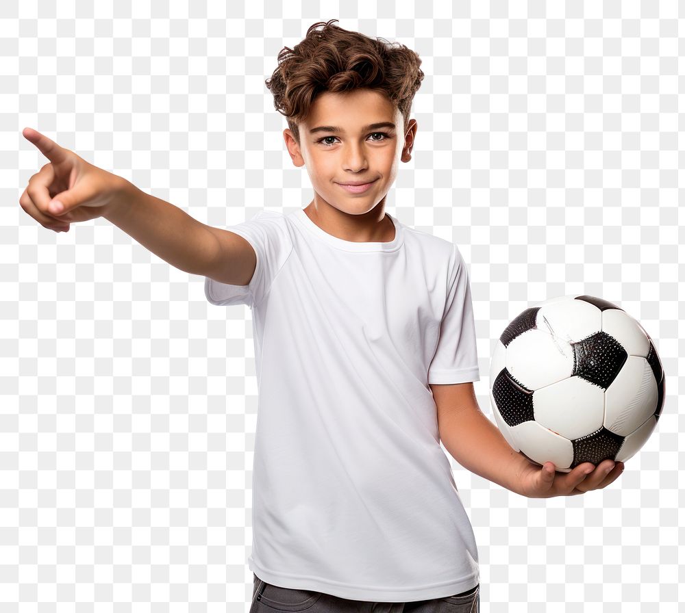 PNG A caucasian boy ball football portrait.
